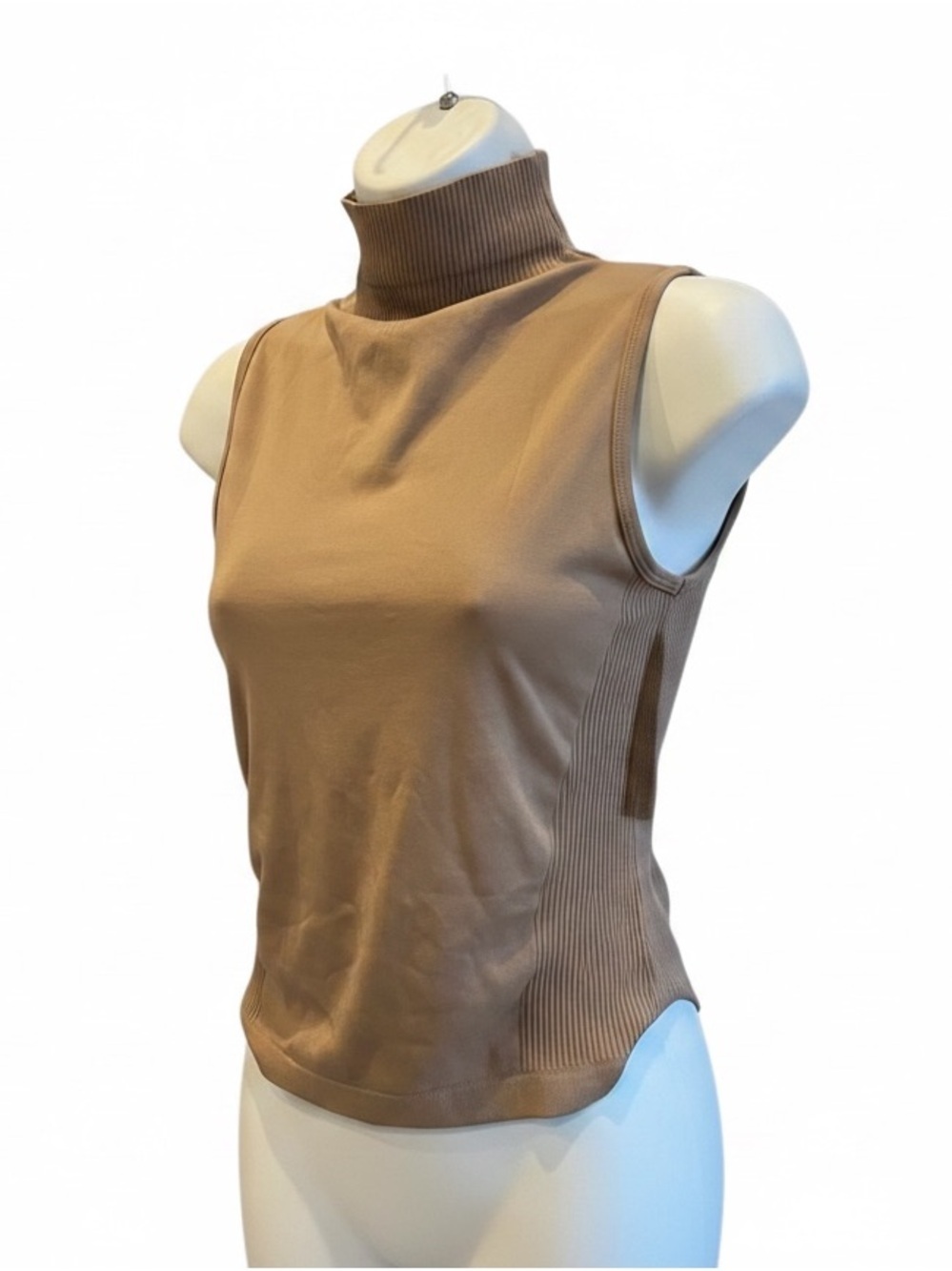 Cotton Candy Ribbed Tank Top Sleeveless Mock Neck – Tan – Size S/M – NWT